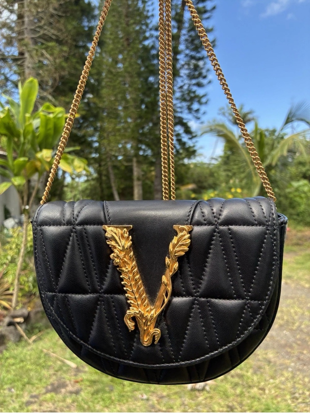 Versace Virtus Quilted Leather Mini Shoulder Bag (Mini crossbody version)bum bag